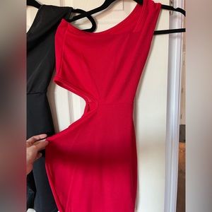 Black and red one shoulder bodycon mini dress